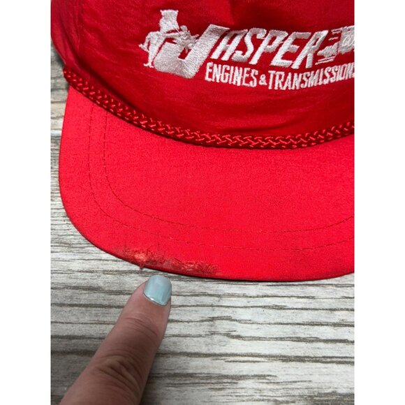 Vintage 90's Jasper Engines & Transmissions Red Snapback Hat Trucker Cap - Picture 3 of 8